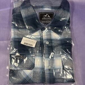 Tacvasen Men’s Long Sleeve Flannel Shirt Blue/ White Plaid Size: L NEW PP